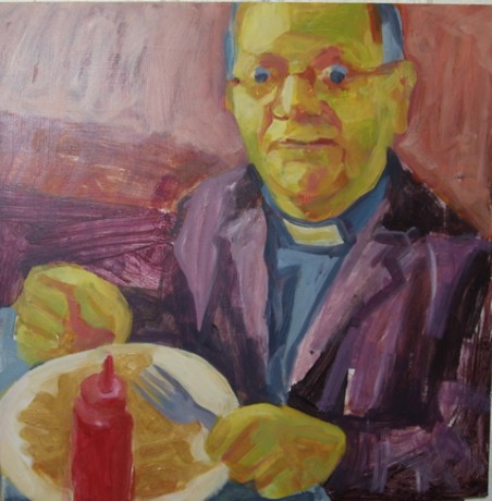 vicar eating chips